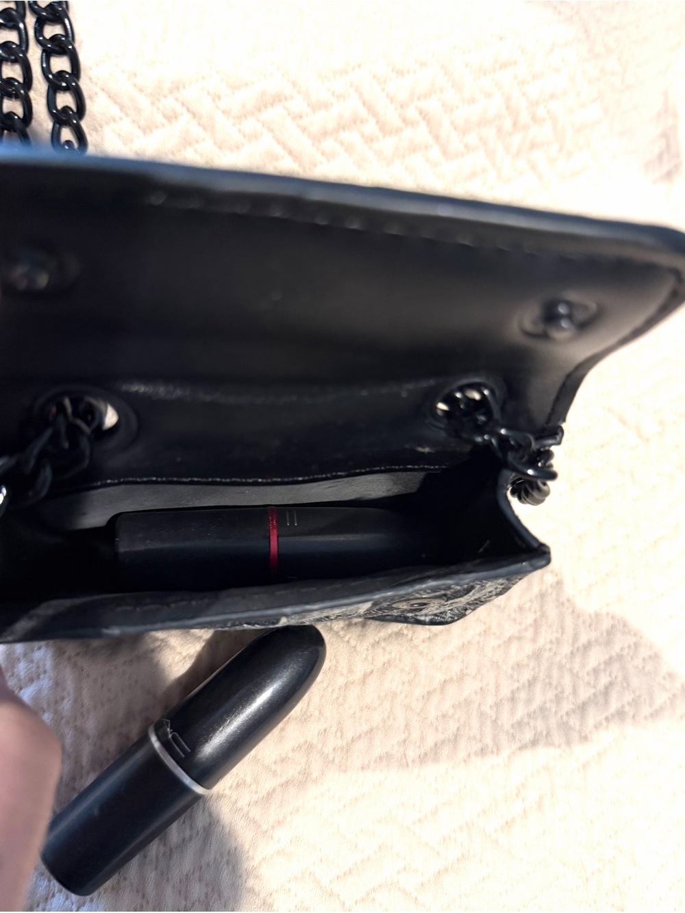 Kurt Geiger Micro Mini Kensington Denim Patchwork Black Chain Crossbody Bag &Box - Picture 8 of 10